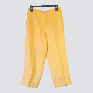 TrousersETC Yellow pants with embroidered & sequin flowers at bottom